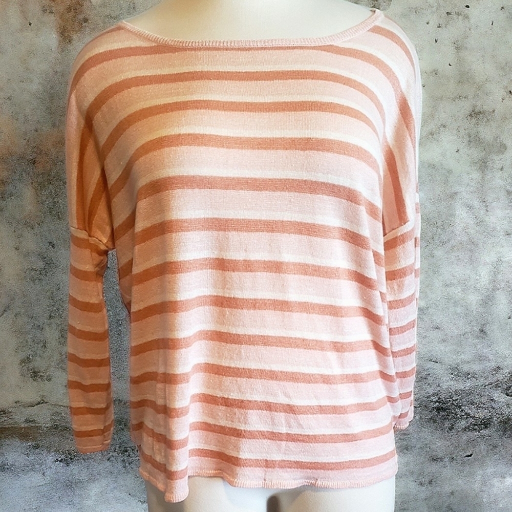 Joie Top Womens L Orange Striped Linen Boxy Lagenlook Oversized Minimalist Tunic